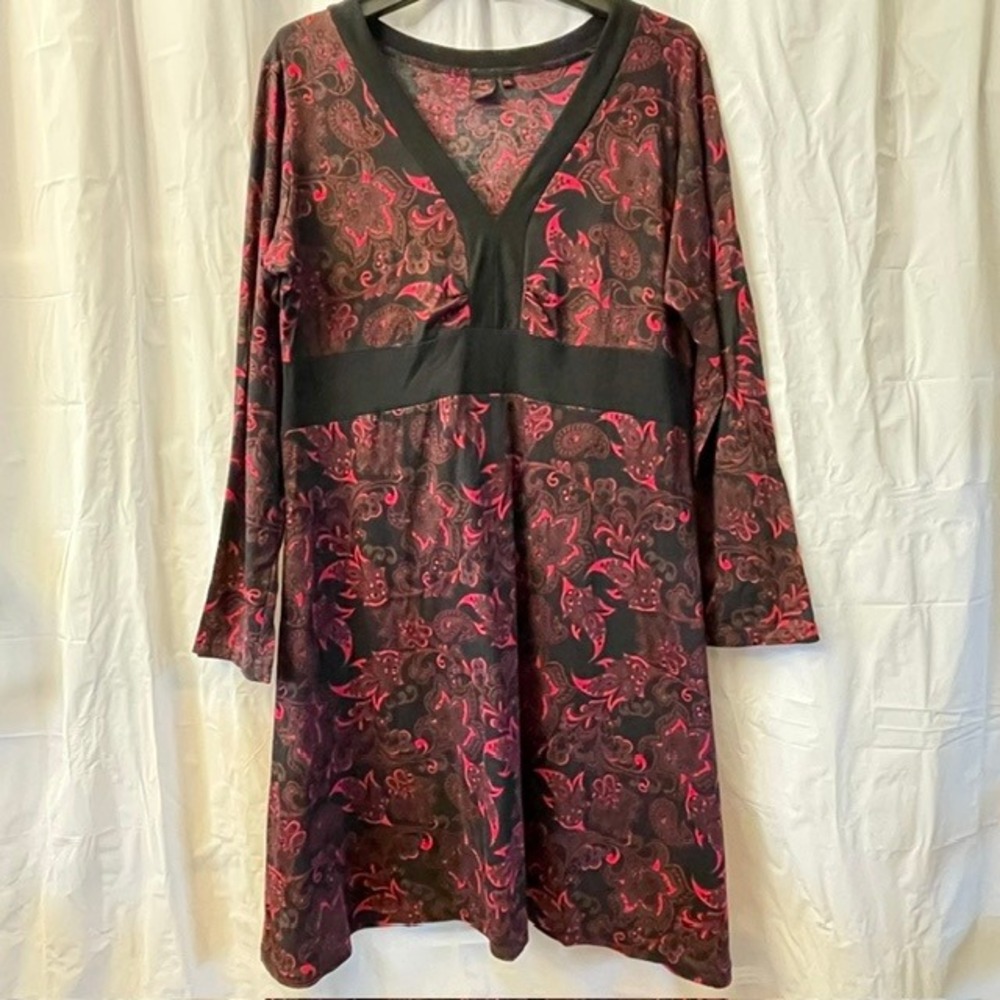 Aller Simplement NWOT Paisley V-Neck Long Sleeve Empire Waist Knit Dress Sz 2XL